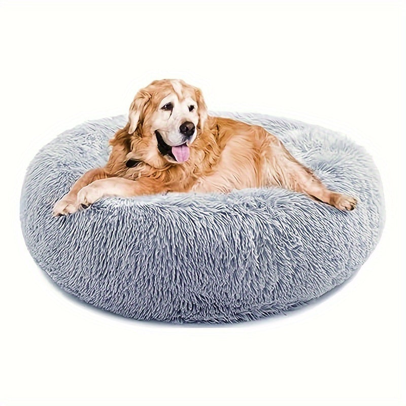 Calming Non-Slip Pet Bed for Cats and Dogs, Round Cushion, Machine Washable