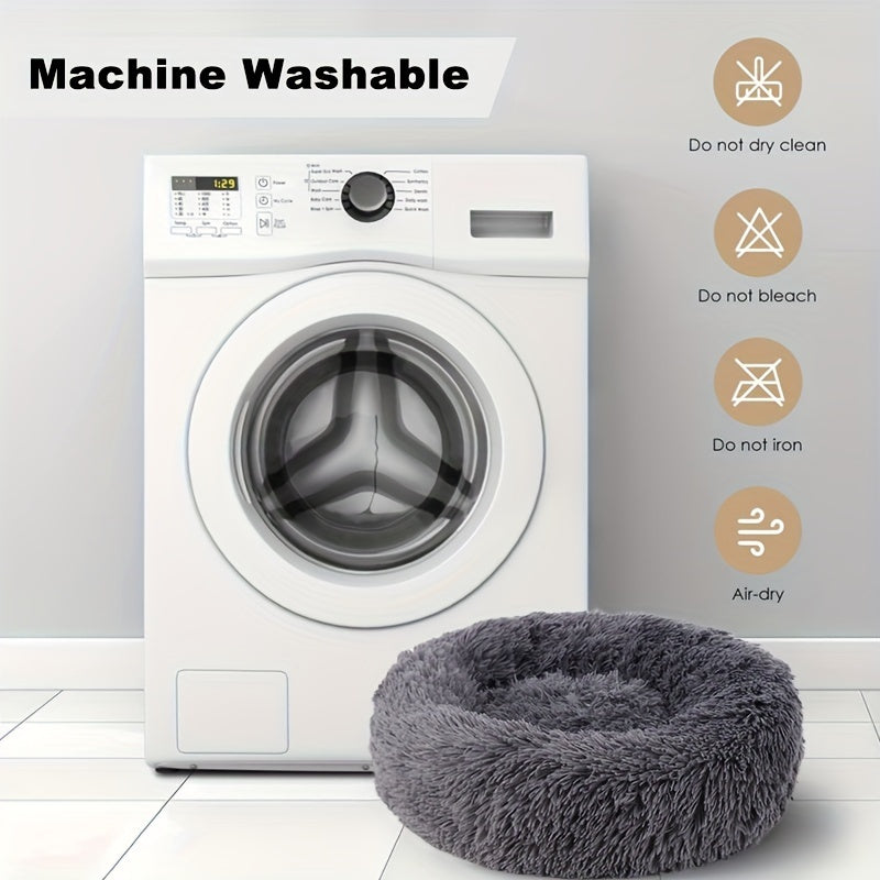 Calming Non-Slip Pet Bed for Cats and Dogs, Round Cushion, Machine Washable
