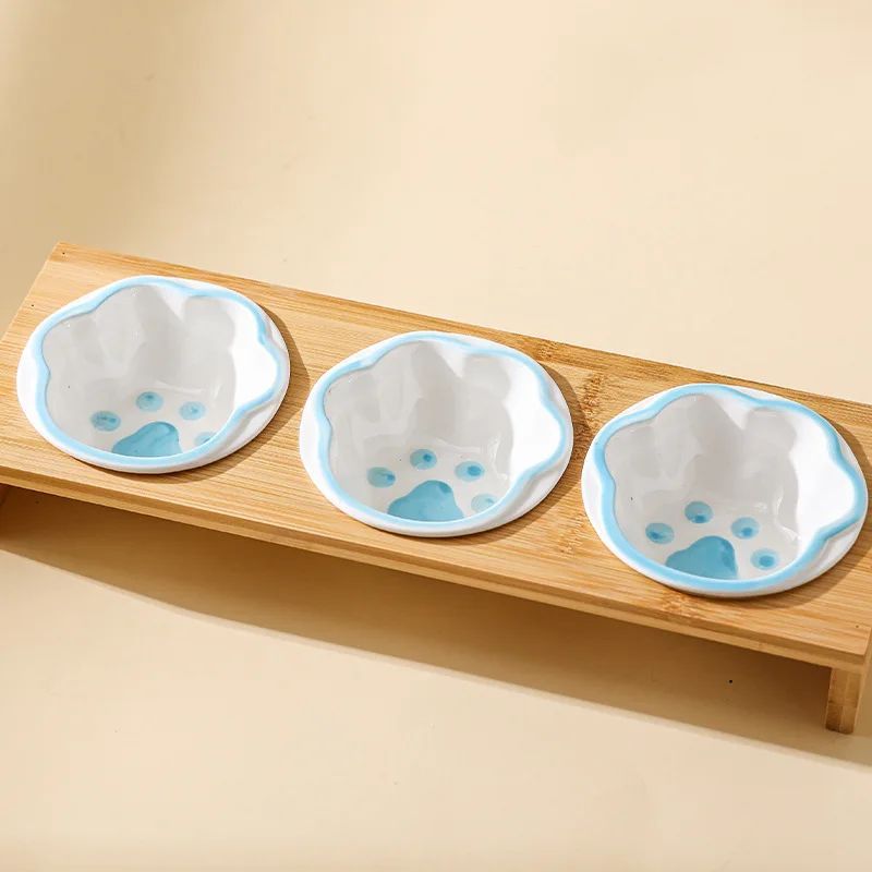 Bamboo Frame Ceramic Pet Bowl for Cats and Small Dogs