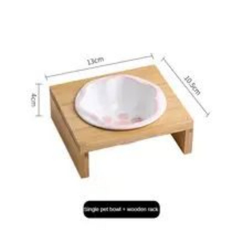 Bamboo Frame Ceramic Pet Bowl for Cats and Small Dogs