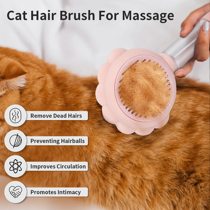 Spray Cat Brush with Release Button Self-Cleaning Grooming Comb for Pet's Hair Removal