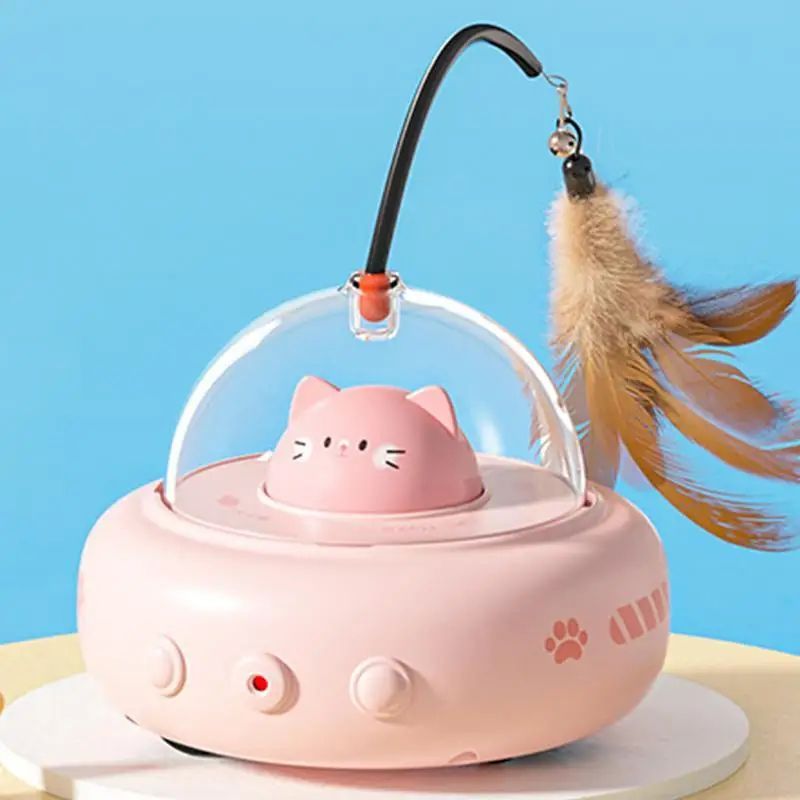 Electric Interactive Cat Toy with Feather Wand, Rechargeable for Chasing and Training