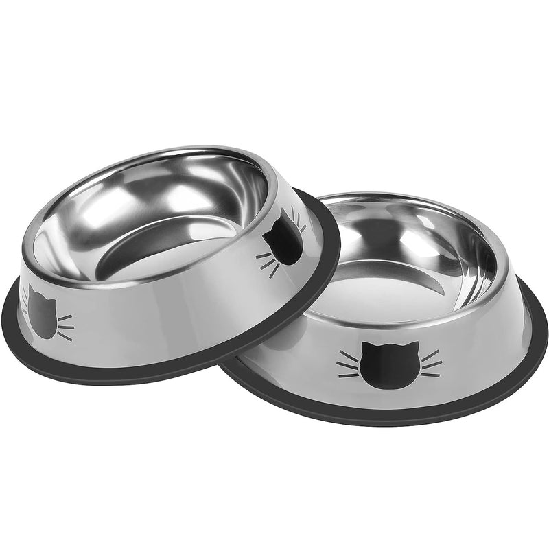Non-Slip Stainless Steel Cat Food Bowl with Rubber Base