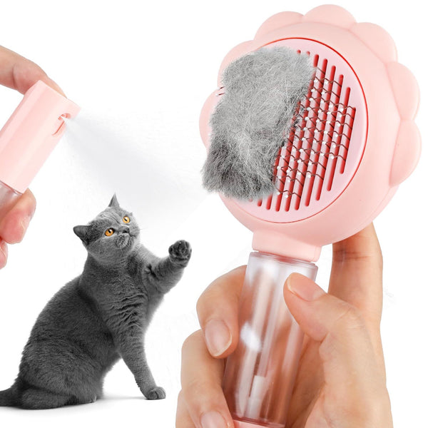 Spray Cat Brush with Release Button Self-Cleaning Grooming Comb for Pet's Hair Removal