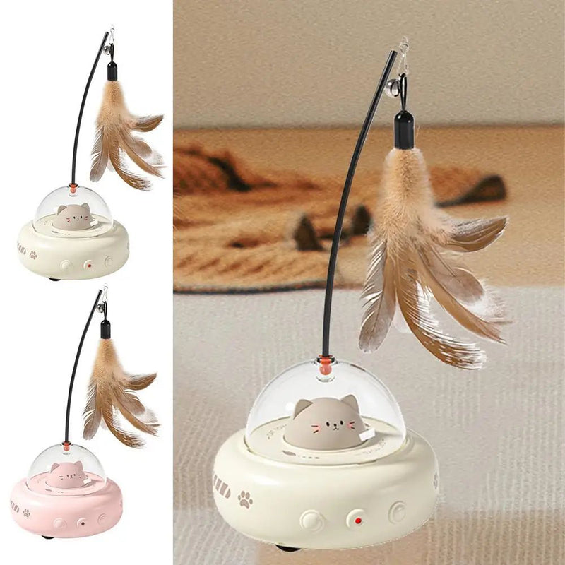 Electric Interactive Cat Toy with Feather Wand, Rechargeable for Chasing and Training
