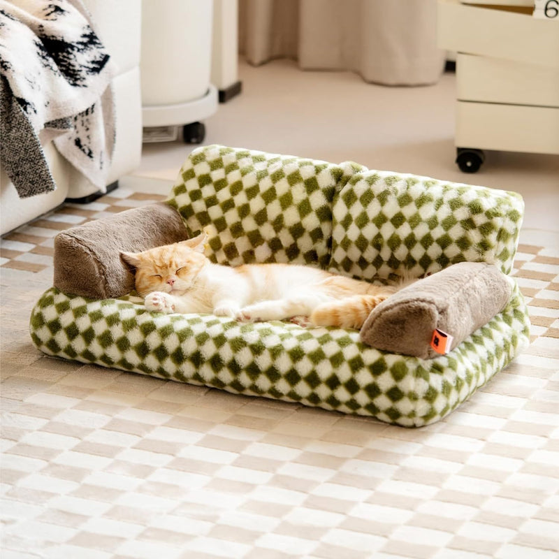 Fluffy Washable Cat Couch Bed for Cats and Small Dogs, Non-Slip