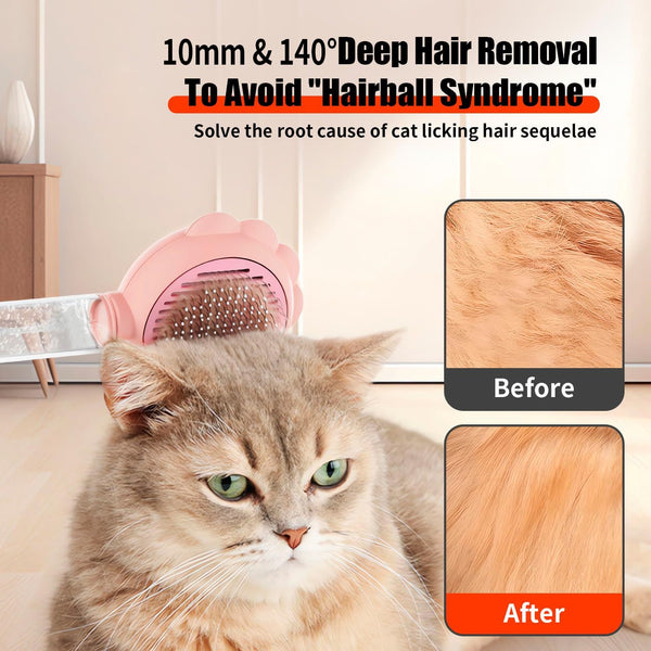 Spray Cat Brush with Release Button Self-Cleaning Grooming Comb for Pet's Hair Removal