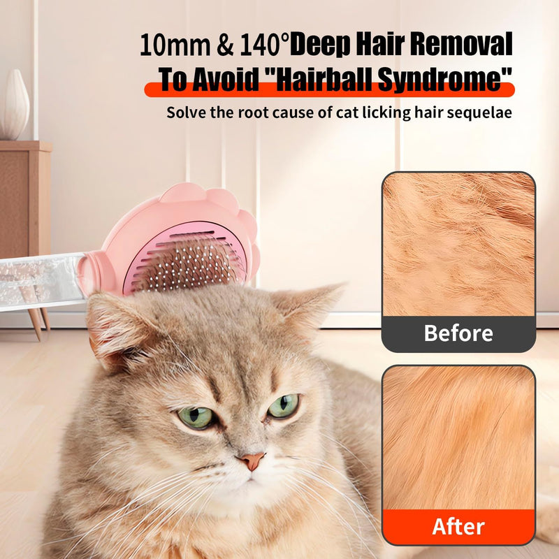 Spray Cat Brush with Release Button Self-Cleaning Grooming Comb for Pet's Hair Removal