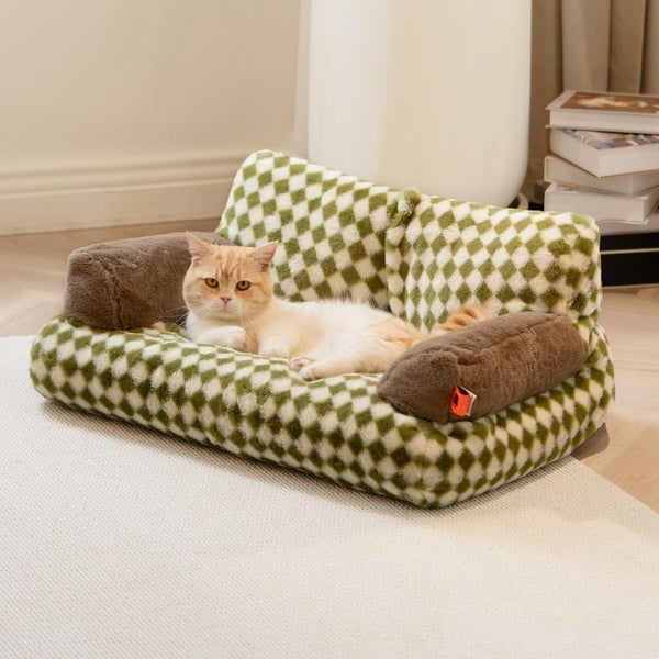 Fluffy Washable Cat Couch Bed for Cats and Small Dogs, Non-Slip