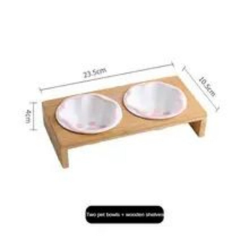 Bamboo Frame Ceramic Pet Bowl for Cats and Small Dogs