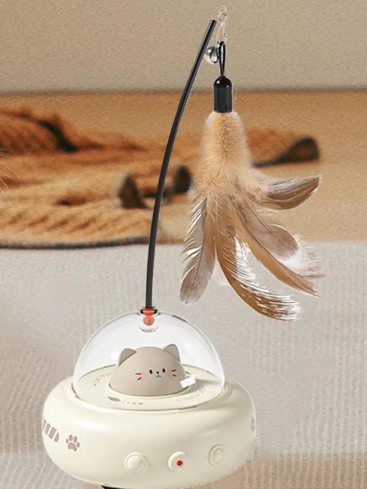 Electric Interactive Cat Toy with Feather Wand, Rechargeable for Chasing and Training