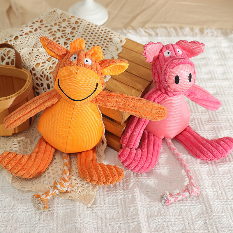 Plush Cartoon Cow and Pig Dog Toys, Bite-Resistant