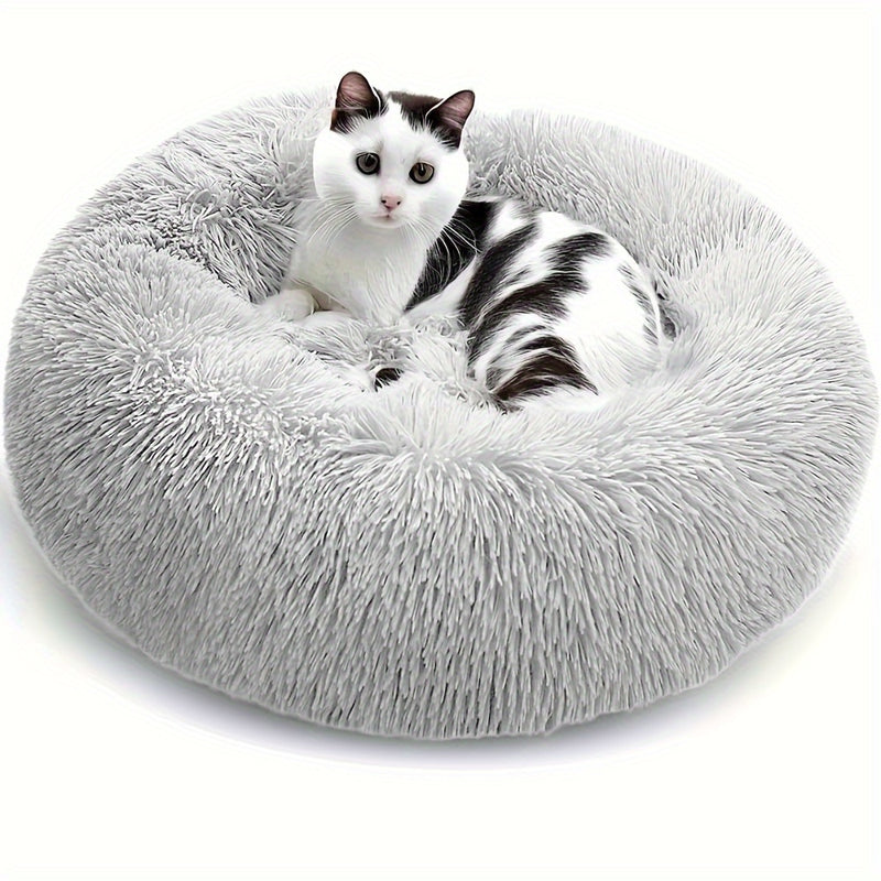 Calming Non-Slip Pet Bed for Cats and Dogs, Round Cushion, Machine Washable