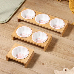 Bamboo Frame Ceramic Pet Bowl for Cats and Small Dogs