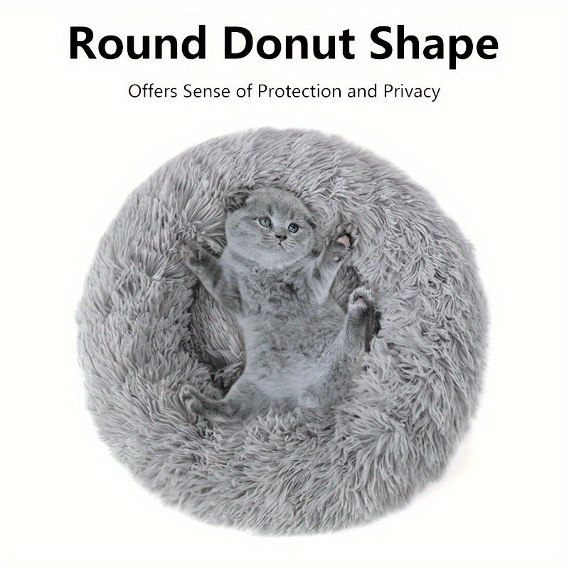 Calming Non-Slip Pet Bed for Cats and Dogs, Round Cushion, Machine Washable