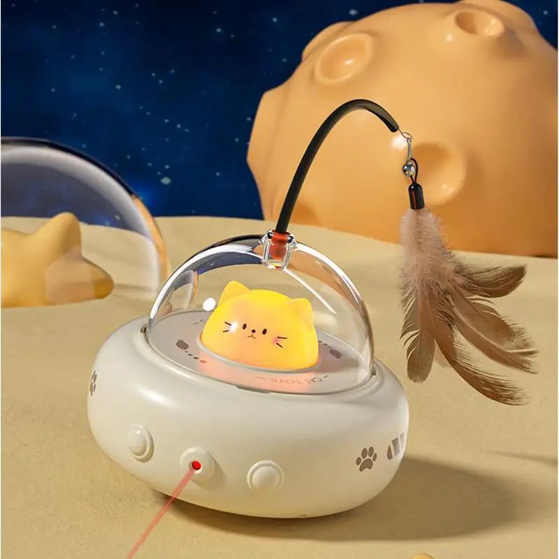 Electric Interactive Cat Toy with Feather Wand, Rechargeable for Chasing and Training