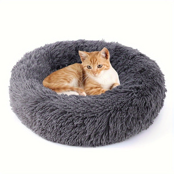Calming Non-Slip Pet Bed for Cats and Dogs, Round Cushion, Machine Washable