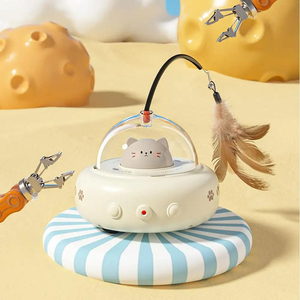 Electric Interactive Cat Toy with Feather Wand, Rechargeable for Chasing and Training