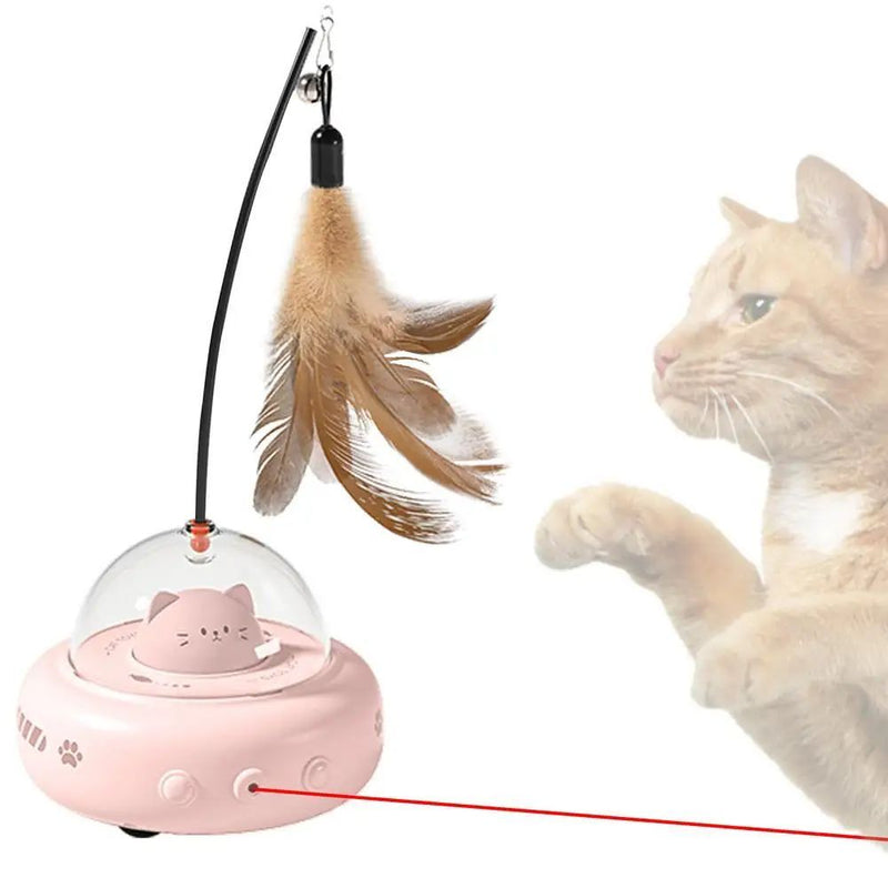 Electric Interactive Cat Toy with Feather Wand, Rechargeable for Chasing and Training