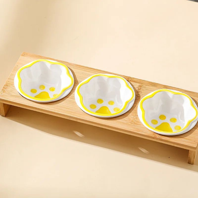 Bamboo Frame Ceramic Pet Bowl for Cats and Small Dogs