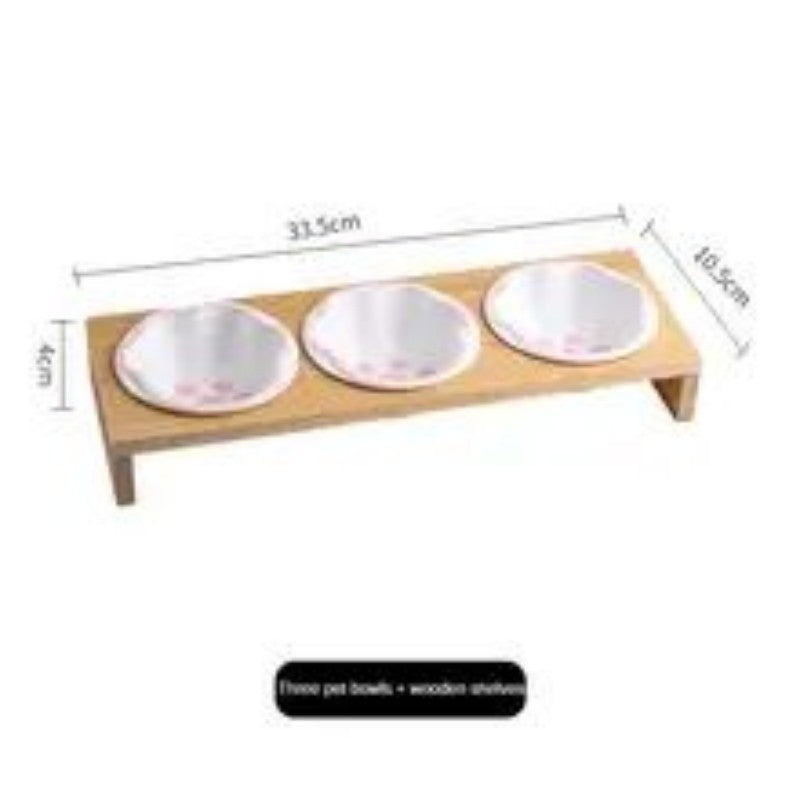 Bamboo Frame Ceramic Pet Bowl for Cats and Small Dogs