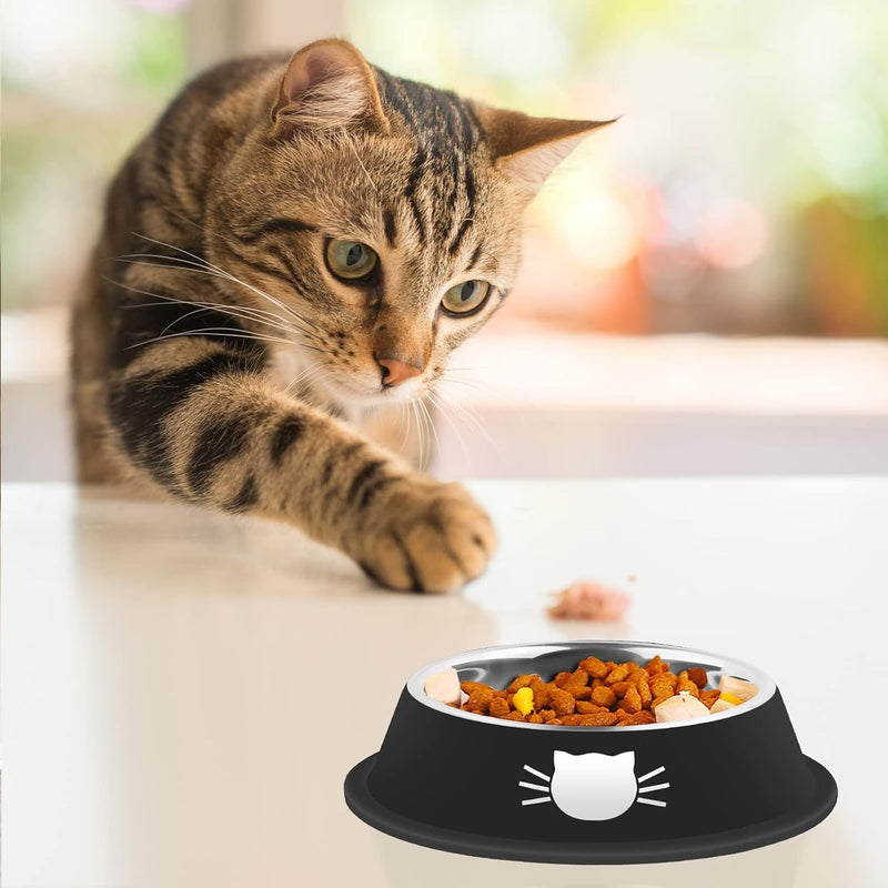 Non-Slip Stainless Steel Cat Food Bowl with Rubber Base