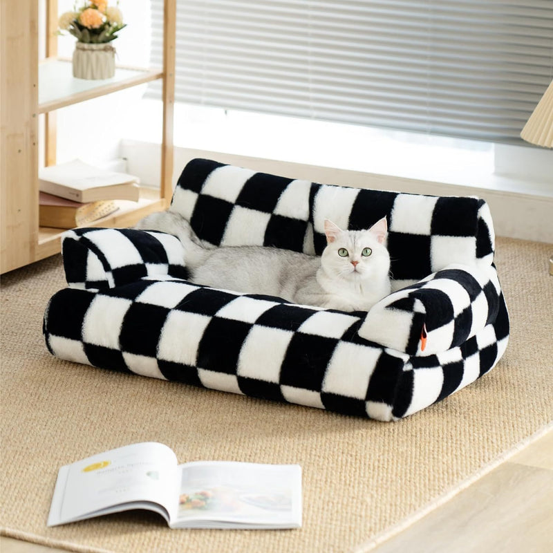 Fluffy Washable Cat Couch Bed for Cats and Small Dogs, Non-Slip