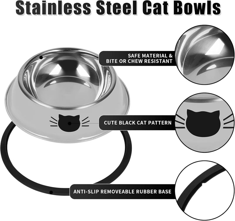 Non-Slip Stainless Steel Cat Food Bowl with Rubber Base