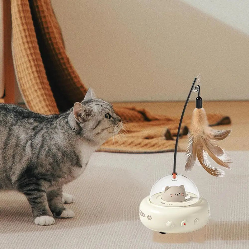 Electric Interactive Cat Toy with Feather Wand, Rechargeable for Chasing and Training