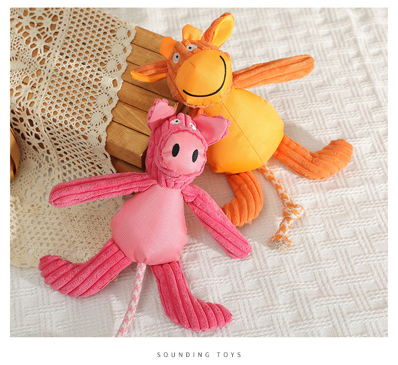 Plush Cartoon Cow and Pig Dog Toys, Bite-Resistant