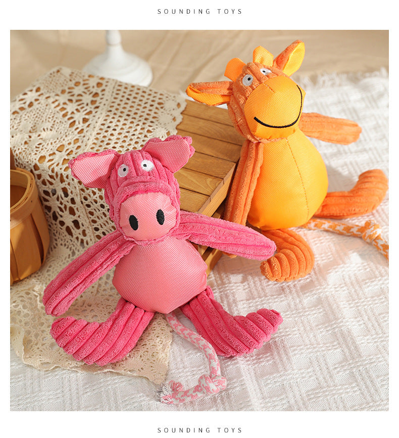 Plush Cartoon Cow and Pig Dog Toys, Bite-Resistant