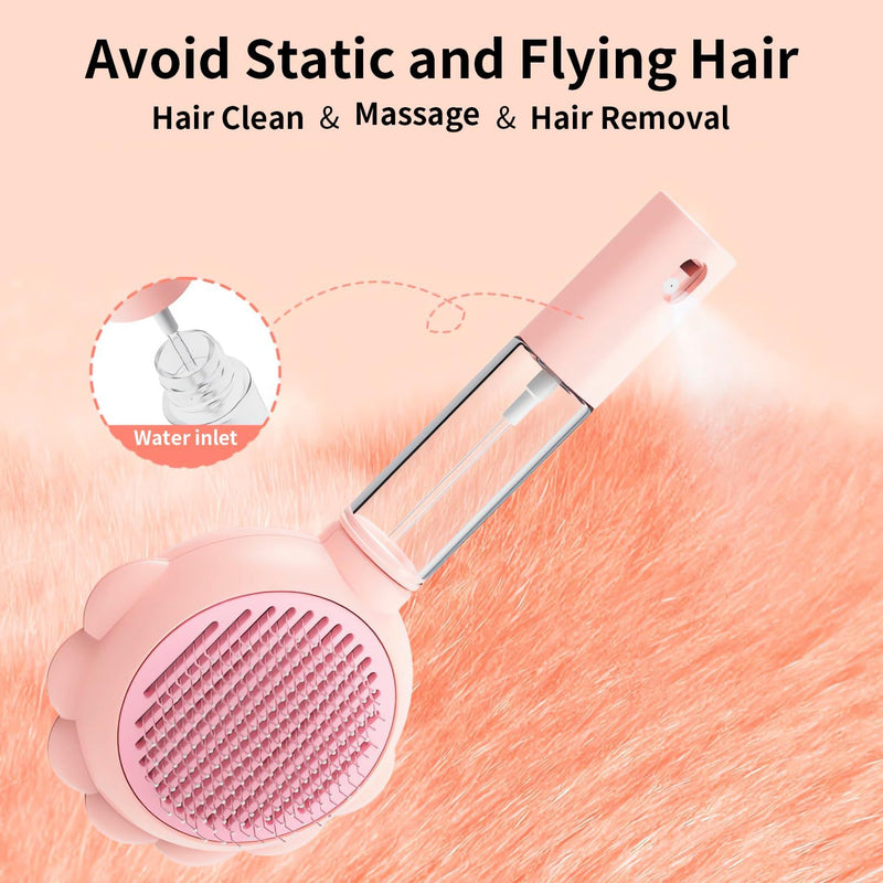 Spray Cat Brush with Release Button Self-Cleaning Grooming Comb for Pet's Hair Removal