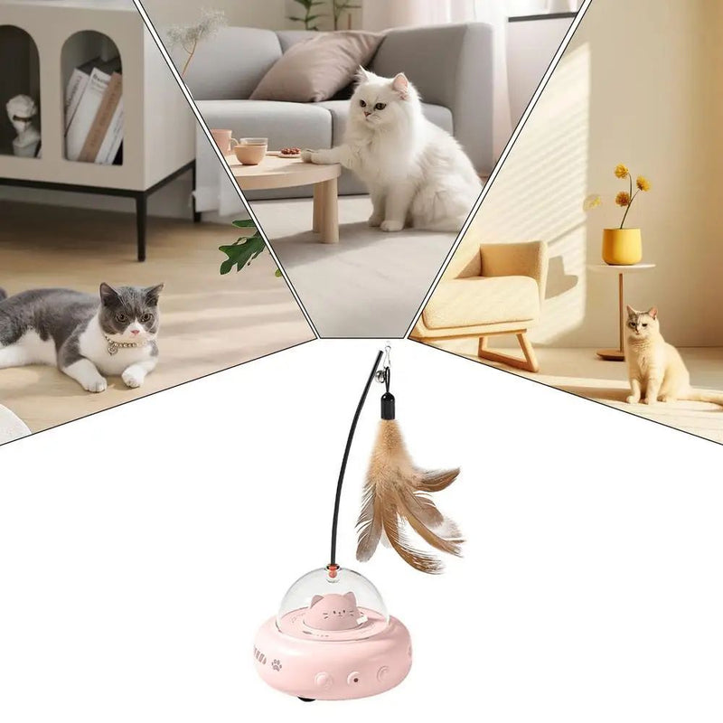 Electric Interactive Cat Toy with Feather Wand, Rechargeable for Chasing and Training