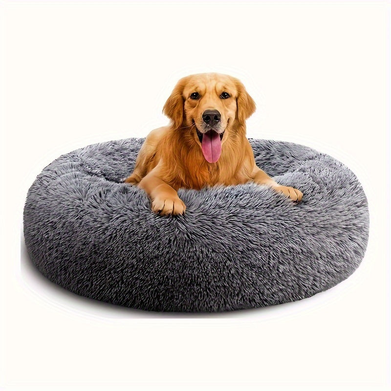 Calming Non-Slip Pet Bed for Cats and Dogs, Round Cushion, Machine Washable